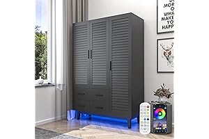 3 Door Armoire Wardrobe Closet Cabinet with Drawers and LED Lights