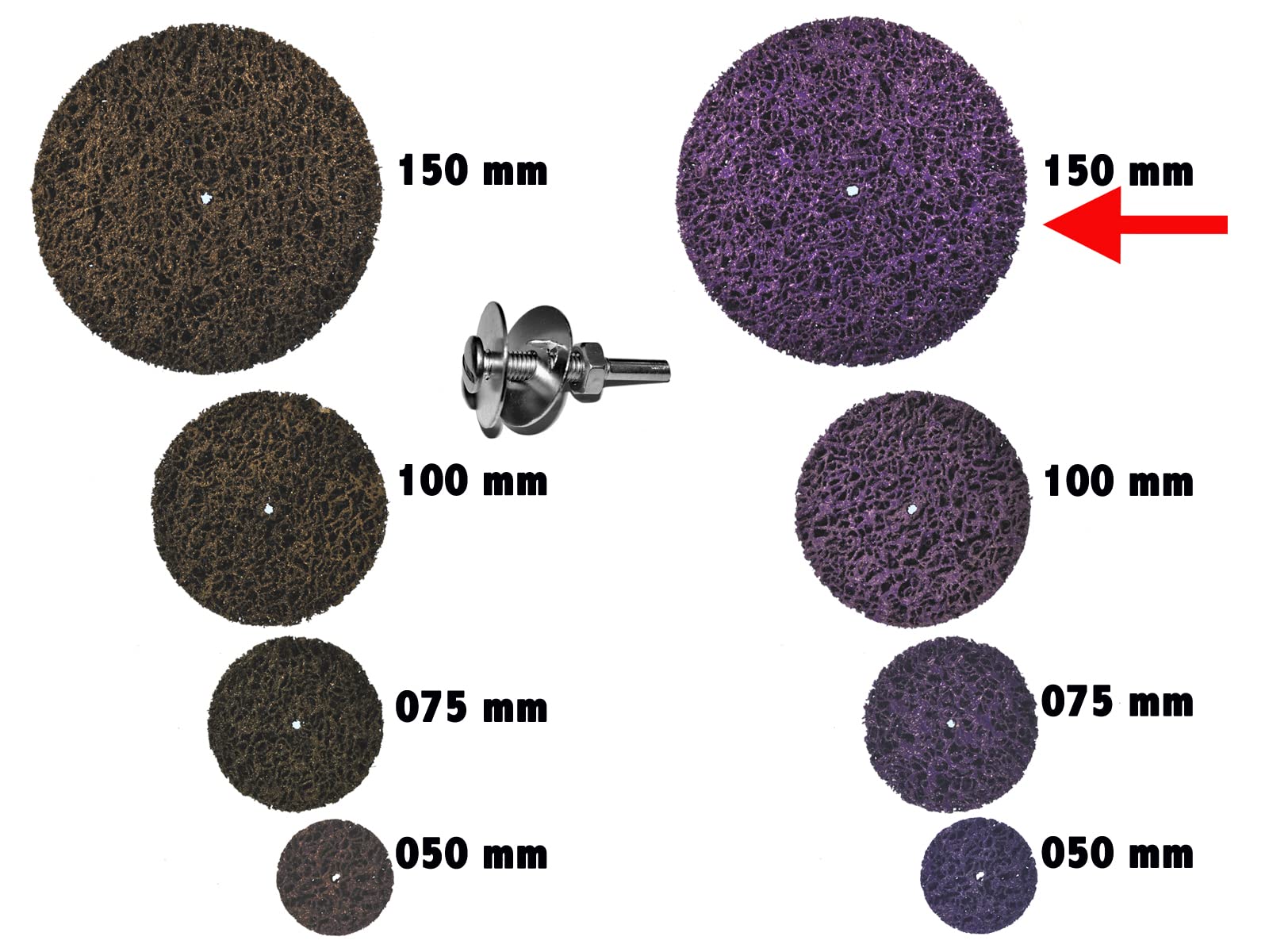 10 Stück Reinigungsscheibe CSD Ø 150mm Purple mit Einspannschaft/Spanndorn Schaft für Bohrmaschinenfutter oder flexible Welle. Grobreinigungsscheibe CBS Clean Strip Disc Premium Nylongewebescheibe