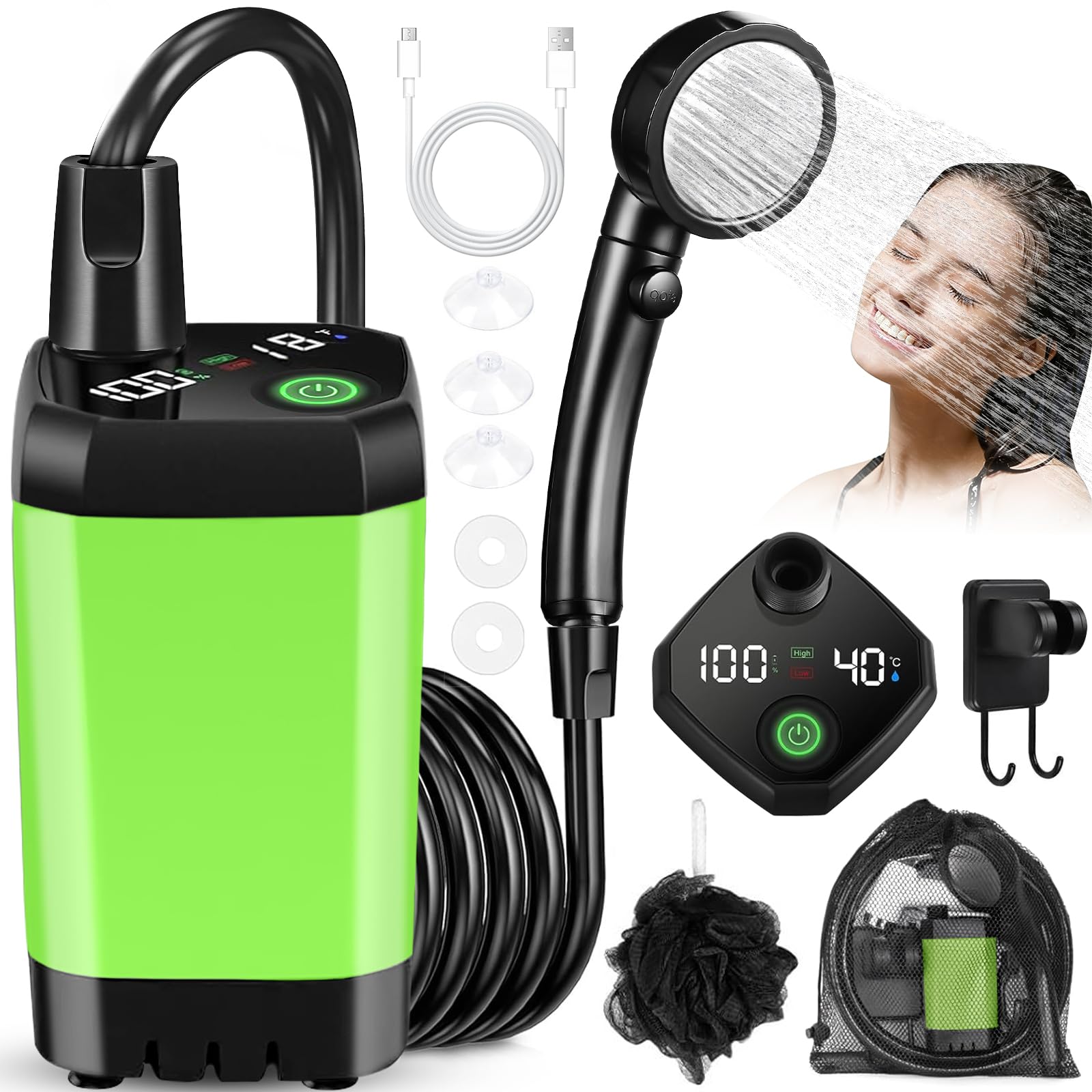 Douche Camping Portable,Douche de Camping avec Batterie Rechargeable6000mAh Pompe,Douche Extérieure avec Affichage numérique Intelligent de la température,Douche Portable pour Plage,Randonnée