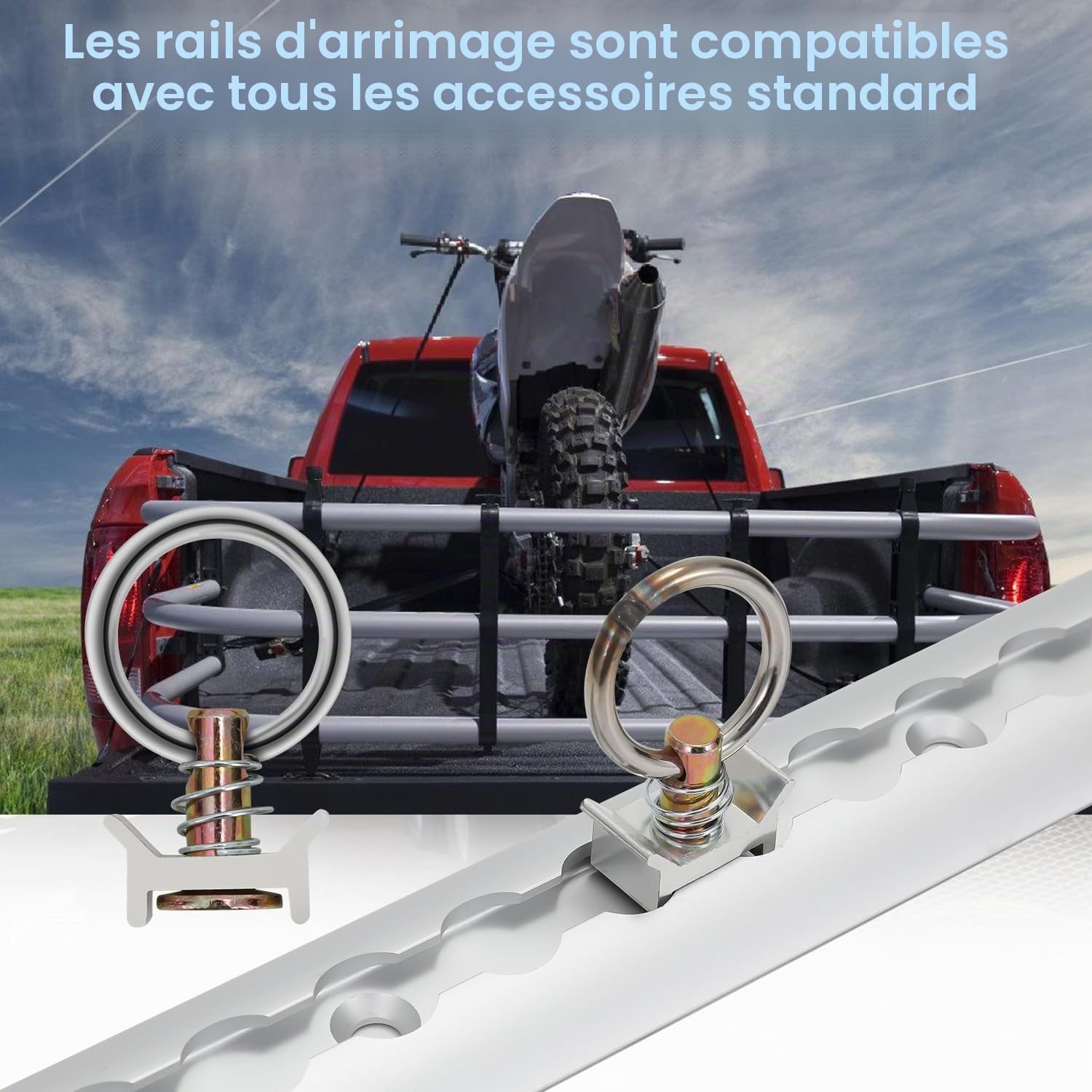 rail d'arrimage rond en aluminium, 4 x 1 m, forme semi-circulaire, 10 anneaux de montage, 8 embouts de rail d'avion, pour camping-cars et camions, argent