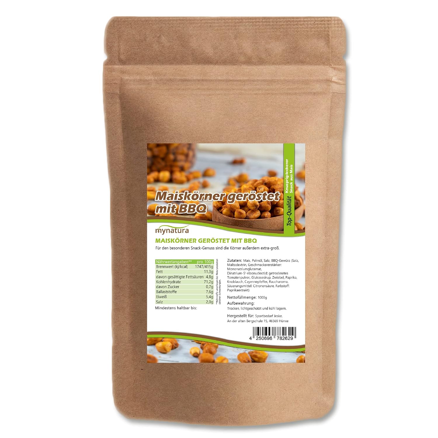 Mynatura Giant Corn Kernels Roasted with BBQ I Cereals I Corn I Salty I Snack I Vegan I Crispy I Nibbling I Bag 3 x 1000 g