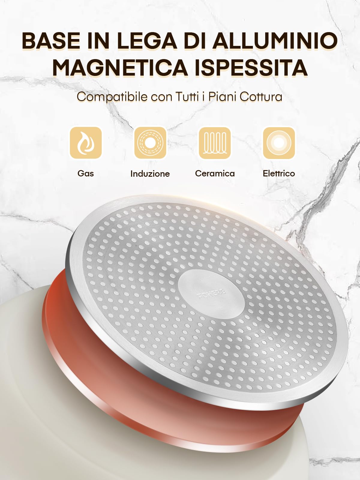 FOHERE Padelle Antiaderenti con Manico Removibile, Set 3 Padelle Ceramica | 20/24/28 CM Padelle Induzione Per Tutti I Piani Cottura, Lavabile in Lavastoviglie e Forno, Alluminio