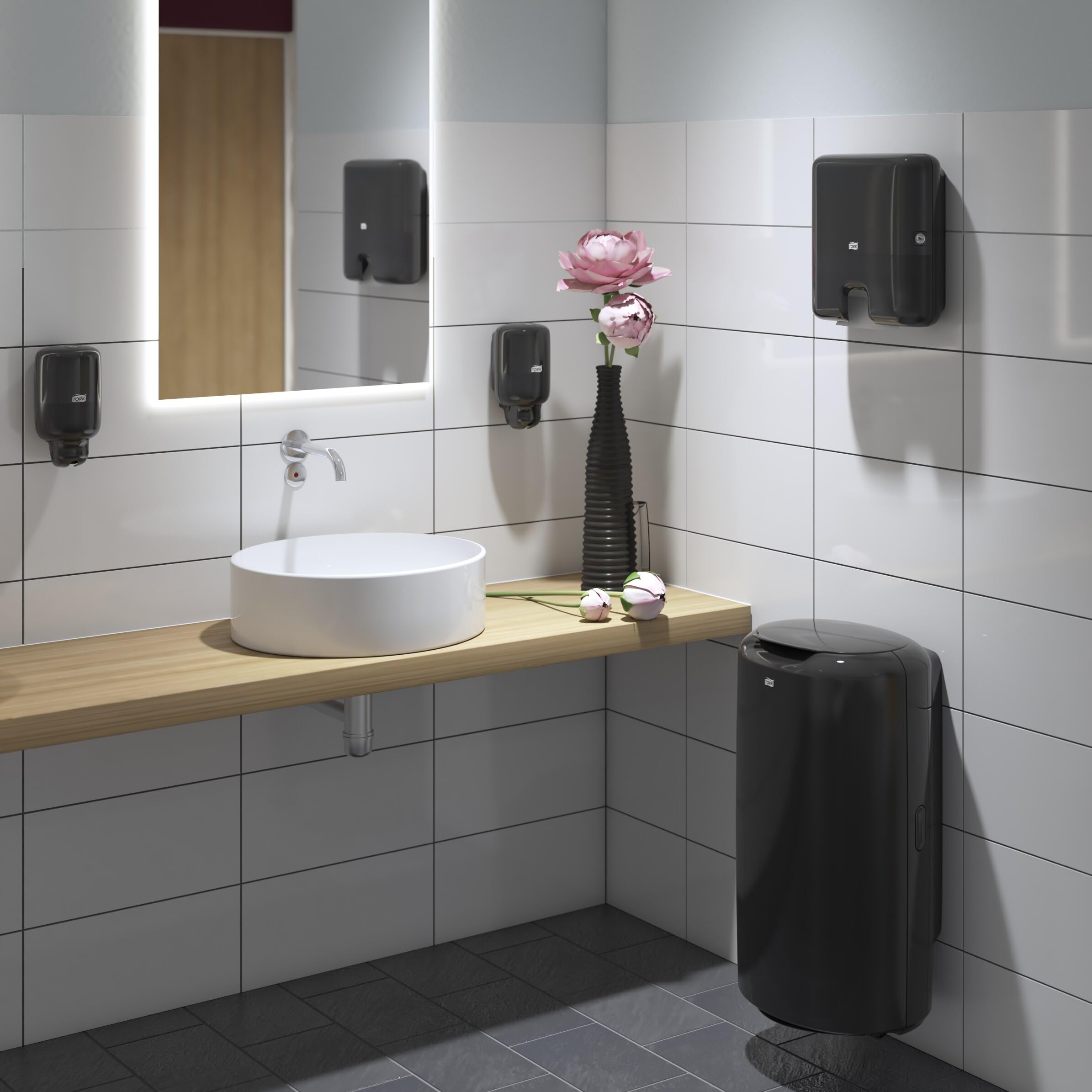 Tork Poubelle 50 L noir B1, différentes options de fixation, gamme Elevation, 563008 | différentes options de fixation, gamme Elevation