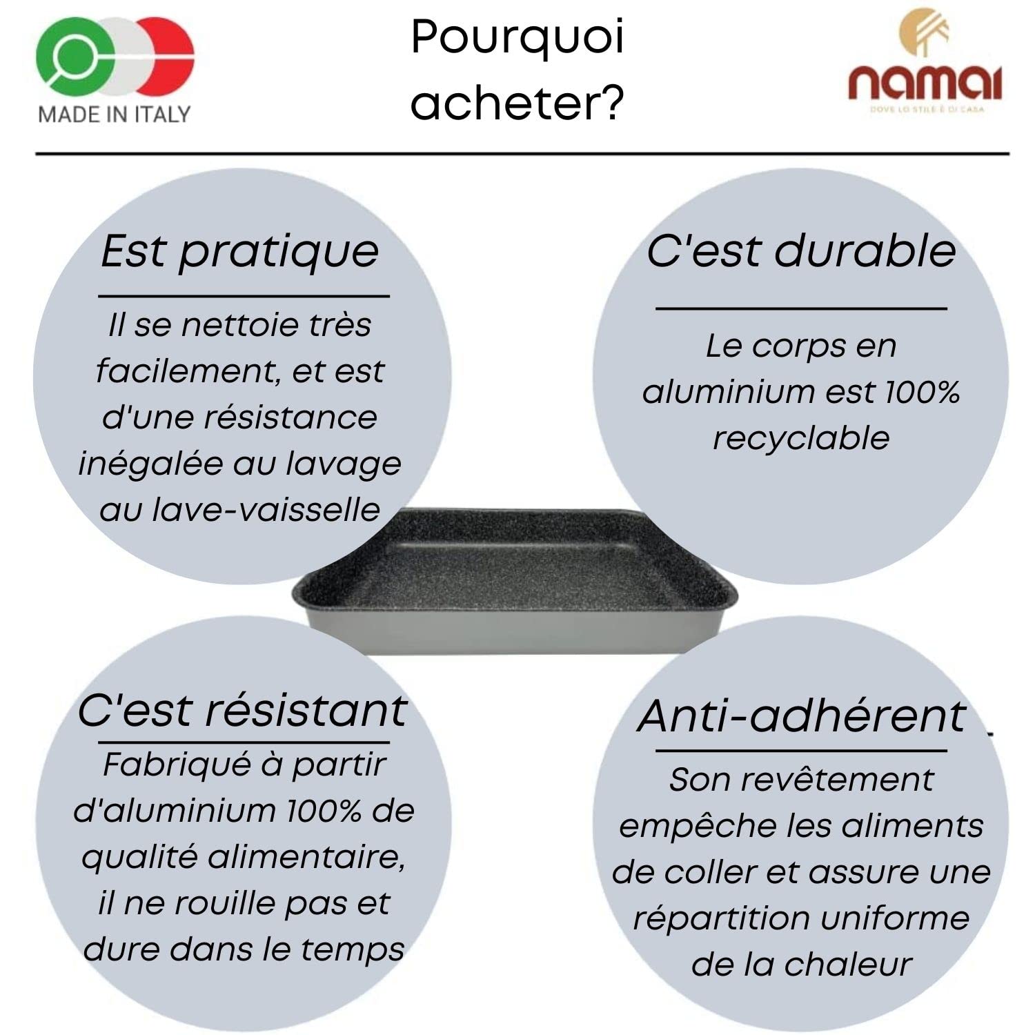 NAMAI -Plat Four Rectangulaire - Antiadhésif - Passe au Lave-Vaisselle - Aluminium - Plaques de cuisson - Design effet Pierre - (Set tris 35 cm 30 cm, 25 cm)
