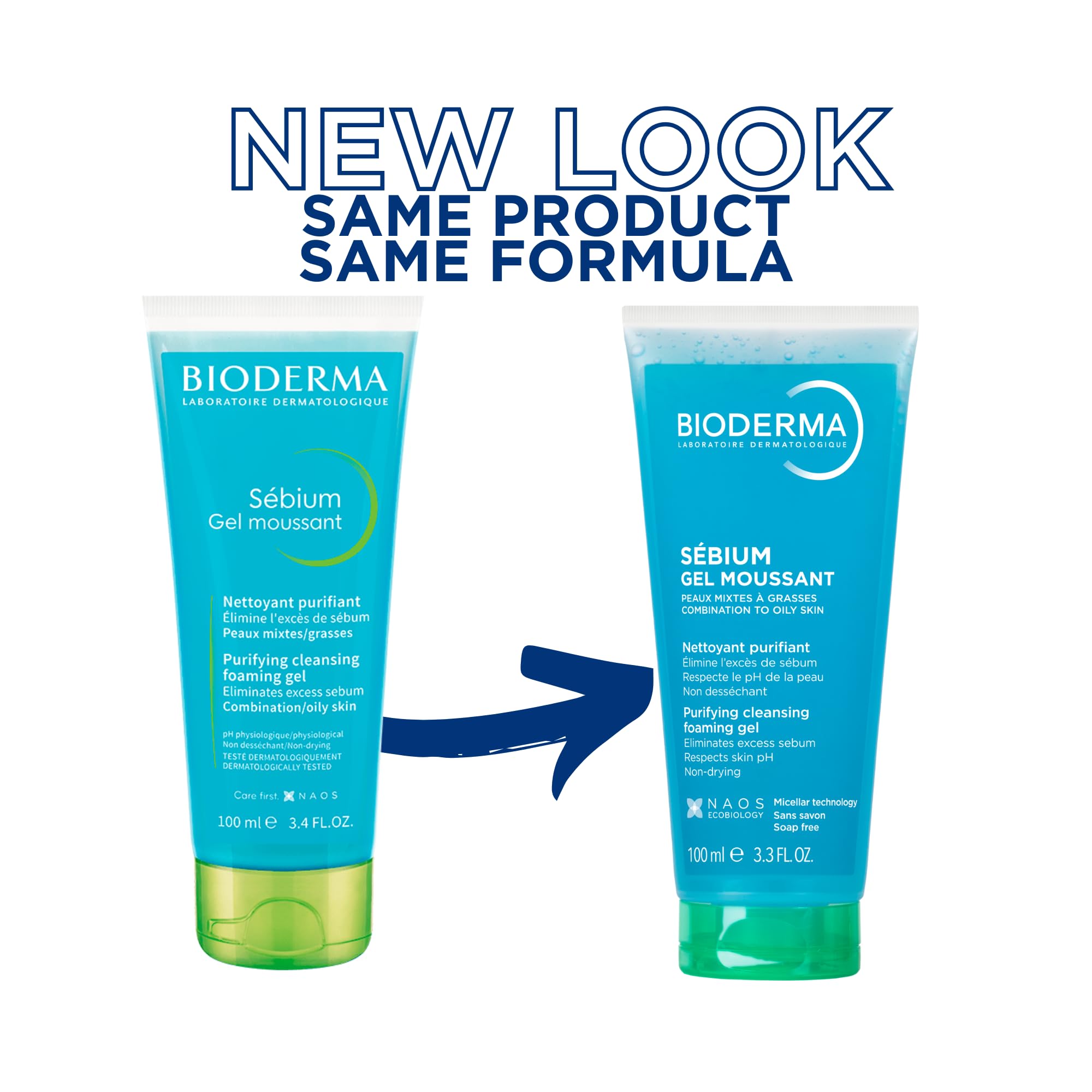 Bioderma Sebium Moussant Purifying Cleansing Gel 100ml Foaming Face Wash for Combination to Oily & Blemish-Prone Skin Daily Cleanser that Purifies Pores & Controls Excess Oil