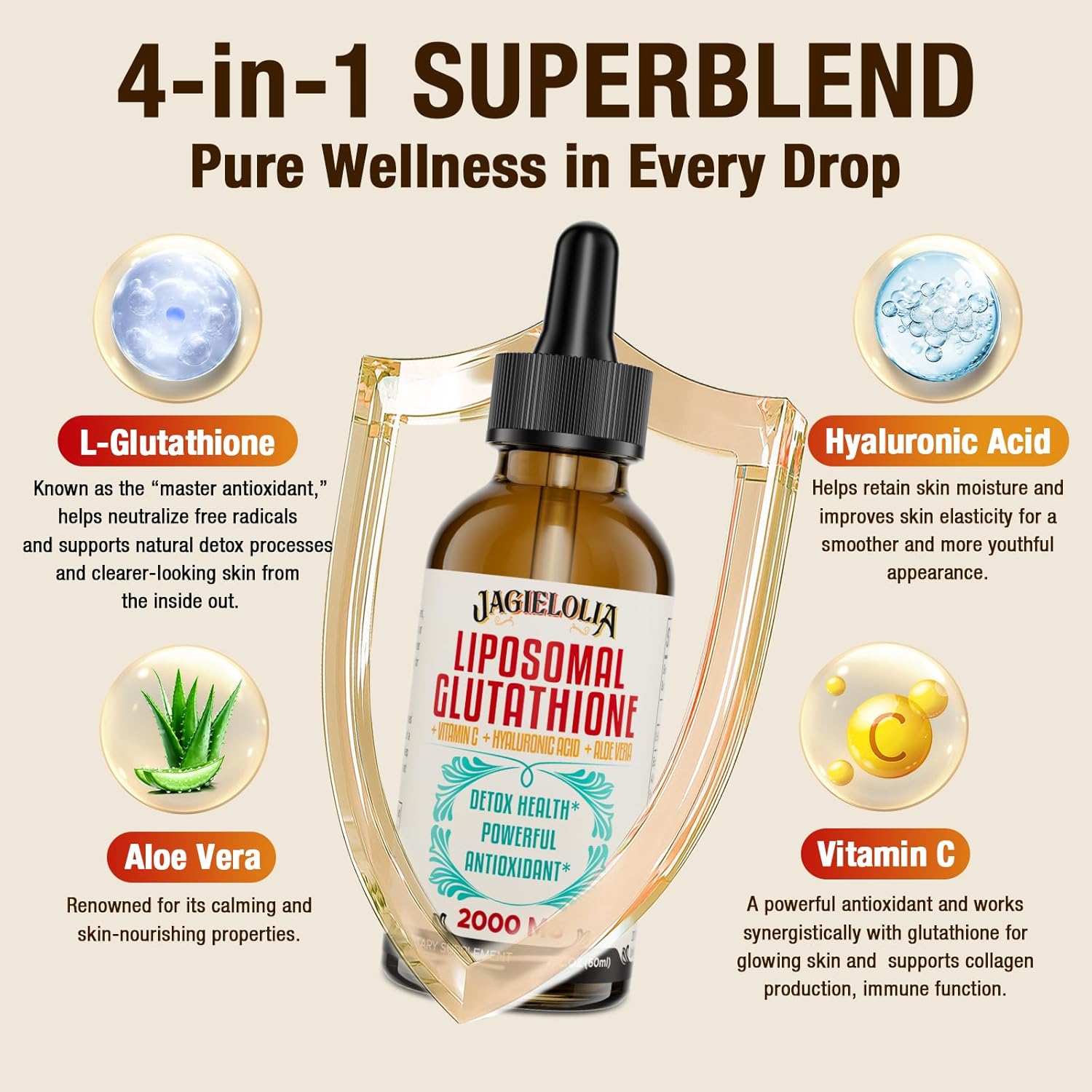 Liposomal Glutathione Liquid 2000MG – Antioxidant Detox Supplement for Women & Men, Aging Defense, Liver Function & Energy, with Hyaluronic Acid + Aloe Vera + Vitamin C, Natural & Vegan, 2 FL.OZ - Image 3