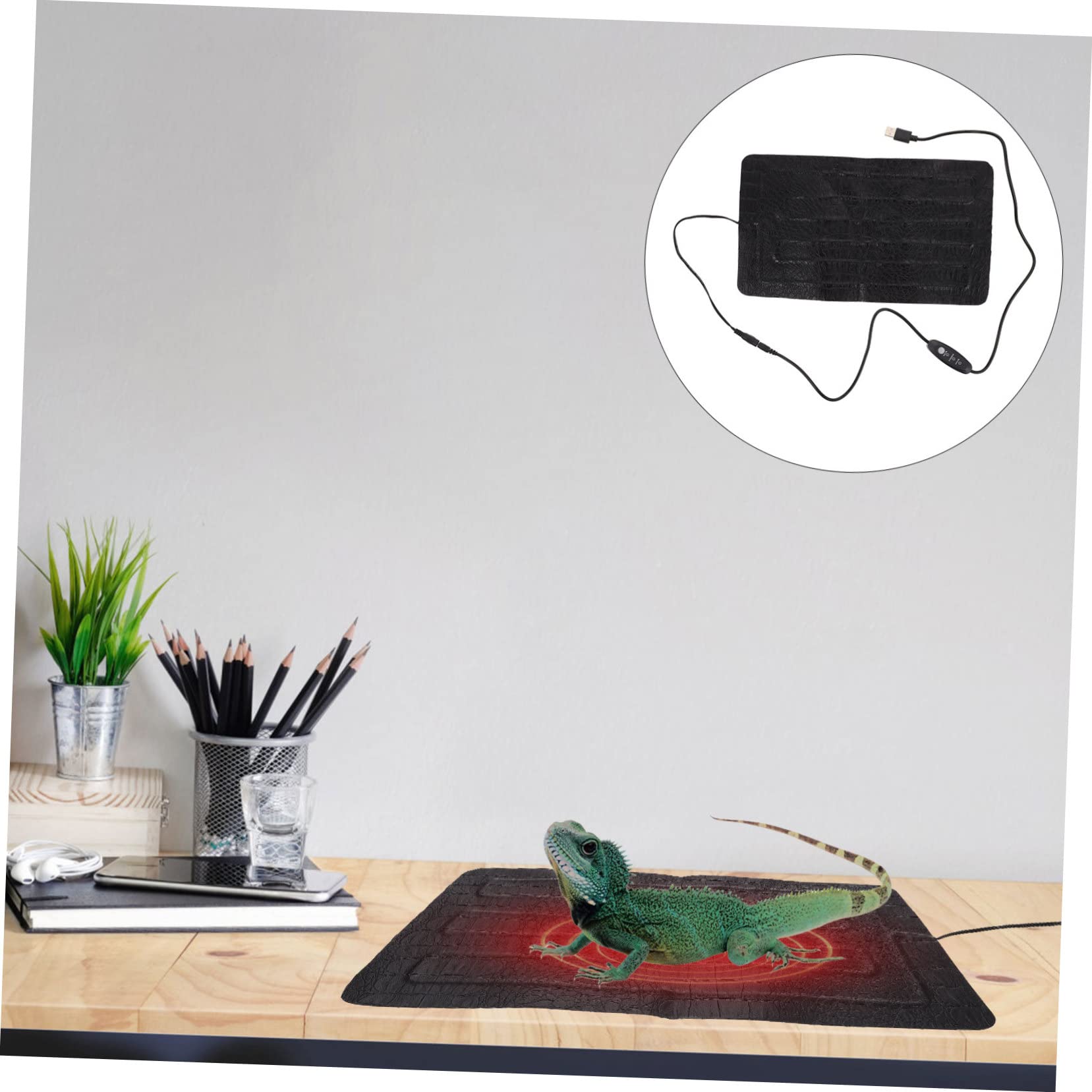 Alasum Manta Eléctrica para Reptiles Temperatura Ajustable, Portátil, de Cuero Negro, Adecuado para Caja de Reptiles y Uso Exterior