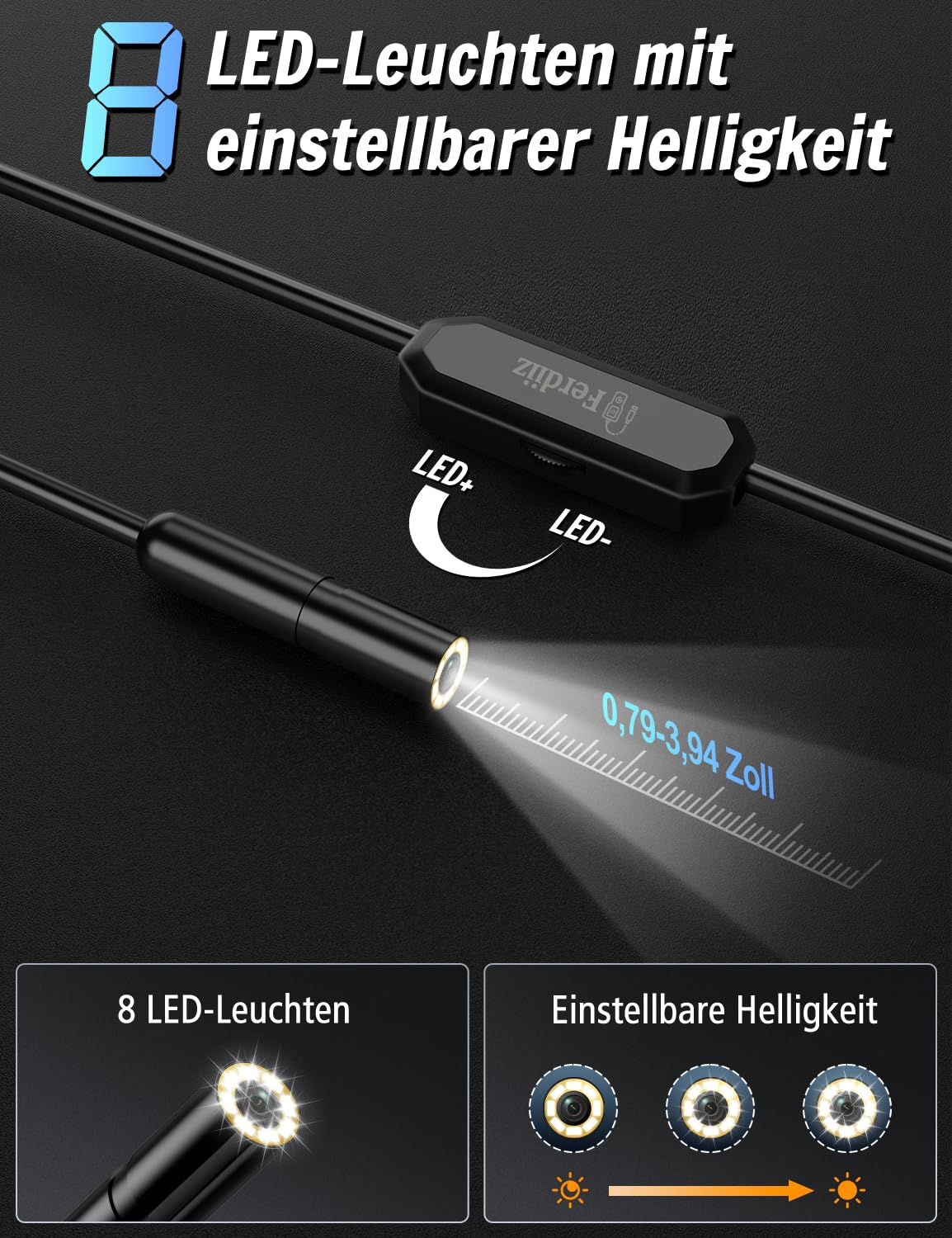1920P HD Endoskopkamera mit Licht, IP67 Wasserdicht Inspektionskamera für iOS & Android, Rohrkamera Handy mit 160cm Krallengreifer für Abflussreinigung - 5M