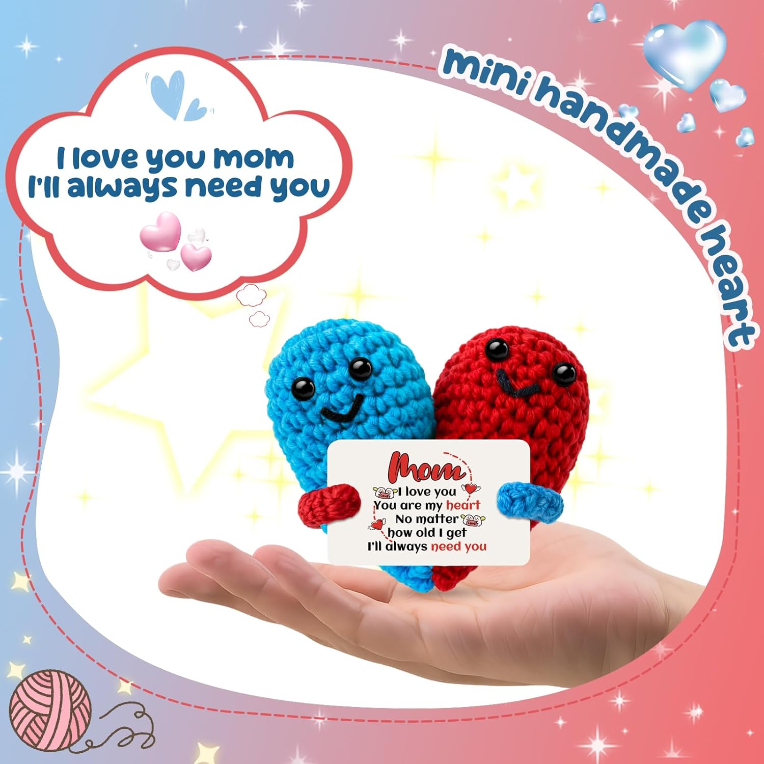 Mother Birthday Gift from Daughter Son Mini Handmade Positive Crochet Heart Doll Gift Ideas for Mom Grandma Mother in Law Love Mom Christmas Mothers Day - Image 2