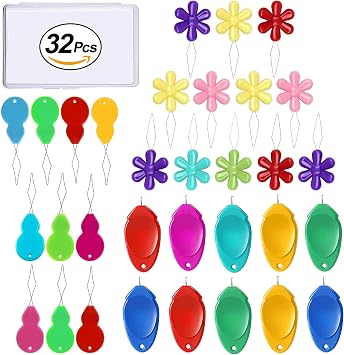 CousDUoBe 32Pcs Needle Threaders for Hand Sewing,3 Type Simple Needle Threaders,Plastic Wire Loop DIY Needle Threader Hand Machine Sewing Tool for Sewing Crafting with Clear Box