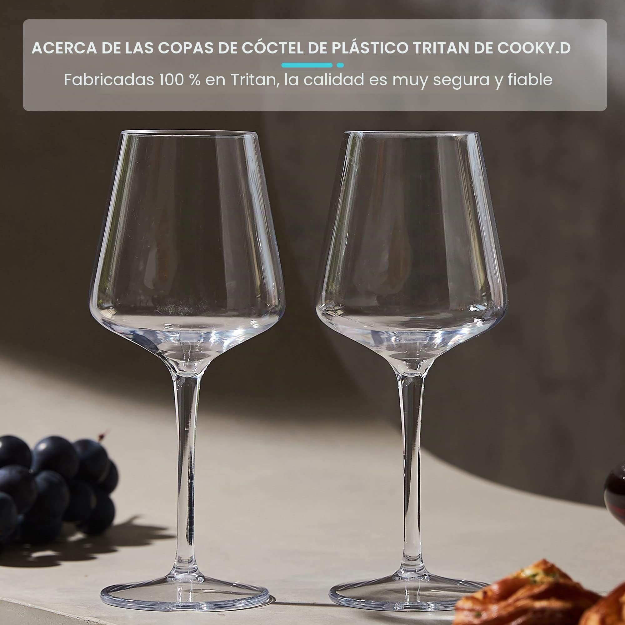 Copas de Vino Blanco Tinto de Tallo Largo Irrompibles Tritan-Plástico Juegos de Vasos de Plástico Regalo Sin Bpa Apto para lavavajillas 445 ML/15.6 OZ, juego de 6
