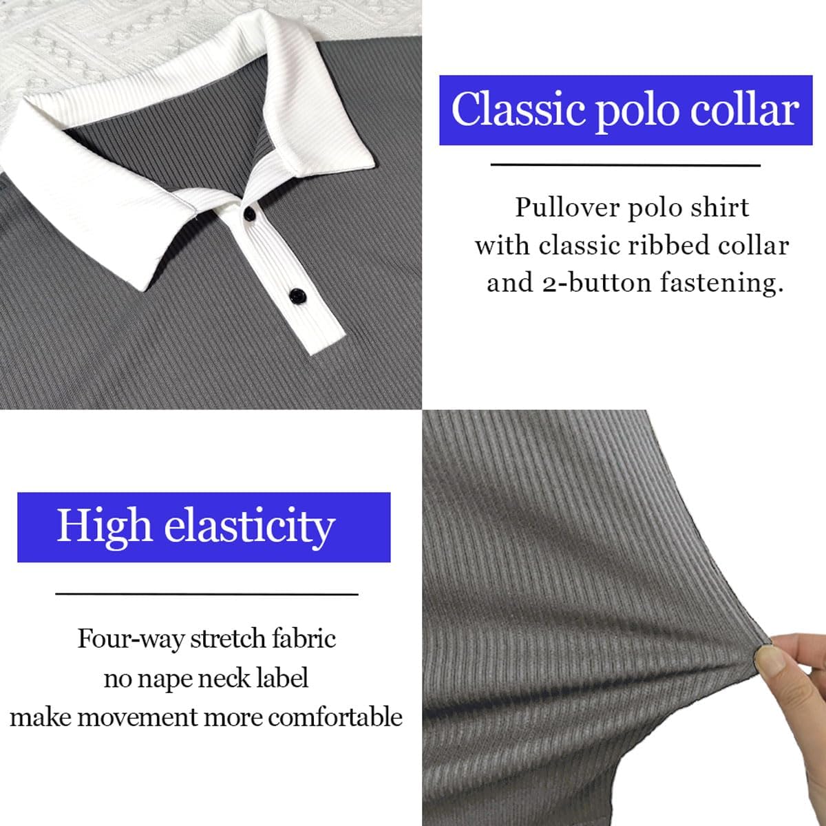 Lehmanlin Men's Muscle Polo Shirts Short Sleeve Casual T- Shirts Slim Fit Stretch Ribbed Golf Tops
