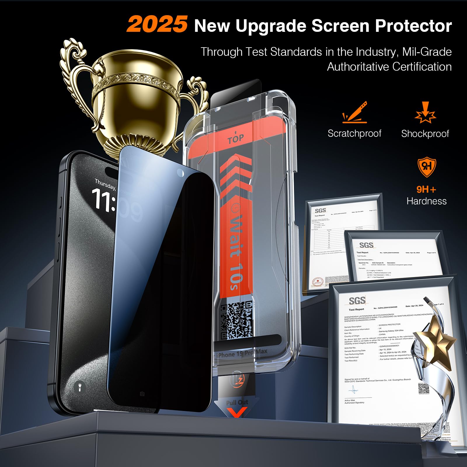 LK 2 Pezzi Privacy Vetro Temperato per iPhone 15 Pro Max, Rimozione Automatica Della Polvere, Senza Bolle, Installazione Rapida, Antigraffio, Ultra HD Pellicola Protettiva Durezza 9H