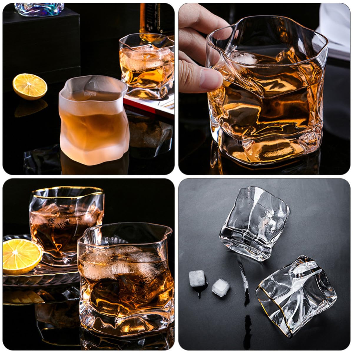 OSALADI Vasos de Whisky de Vidrio Reutilizables y Seguros para Uso en Restaurantes y Hogares, Juego de 3 Piezas Diseño Creativo y Único