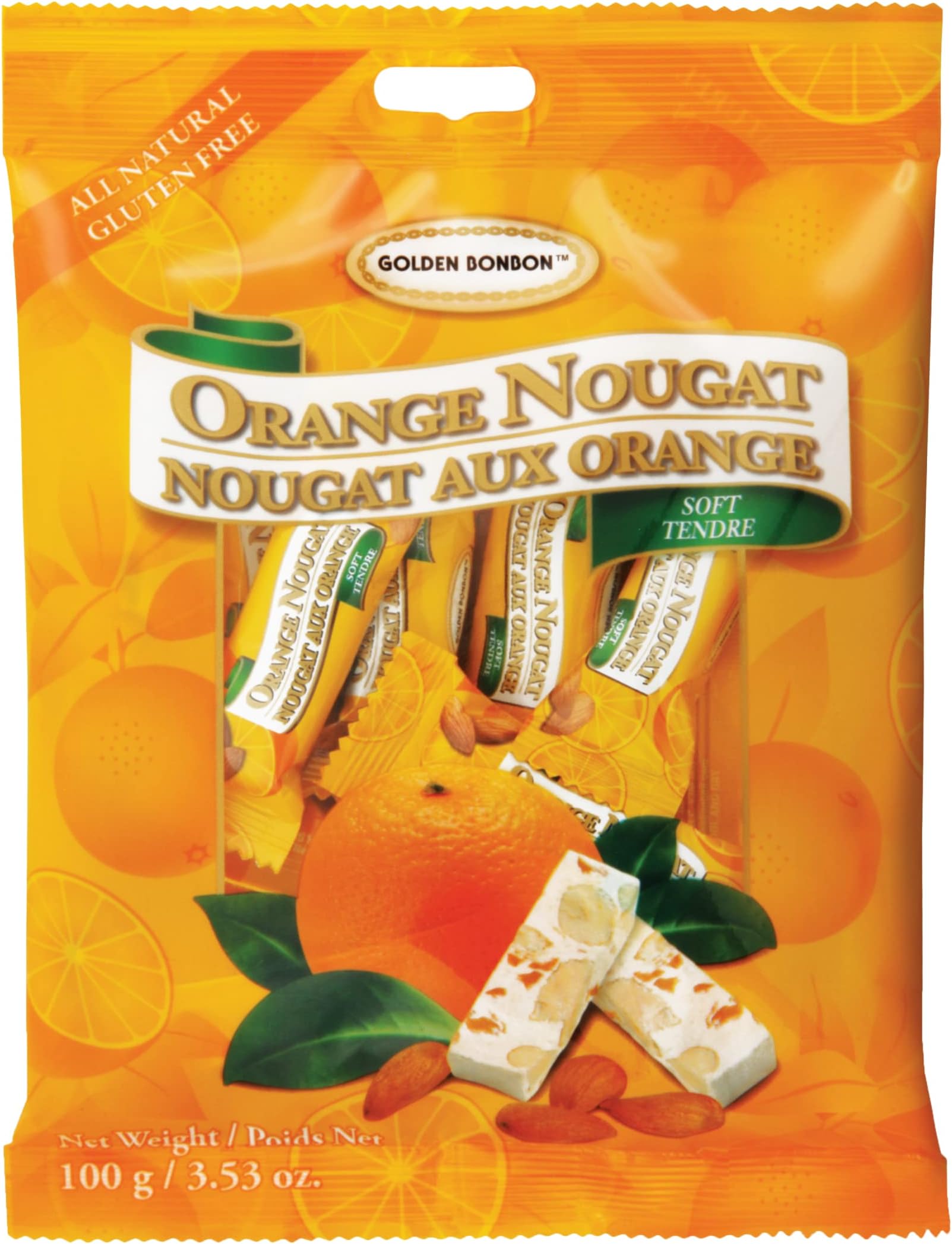 Italian Soft Orange Almond Nougat Candy, Individually Packed Chewy, Gluten Free Nougat, Full of Almonds, Halal Candy 3.53 Ounces (Almond Orange - Pack of 1)