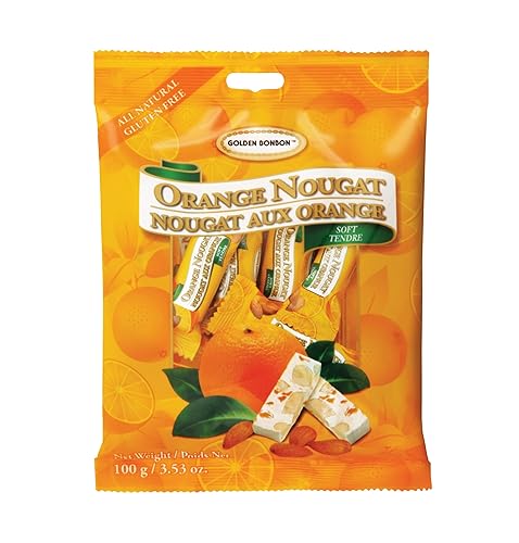 Golden Bonbon Caramelo italiano suave de turrón de almendras de naranja, empaquetado individualmente, turrón sin gluten, lleno de almendras,