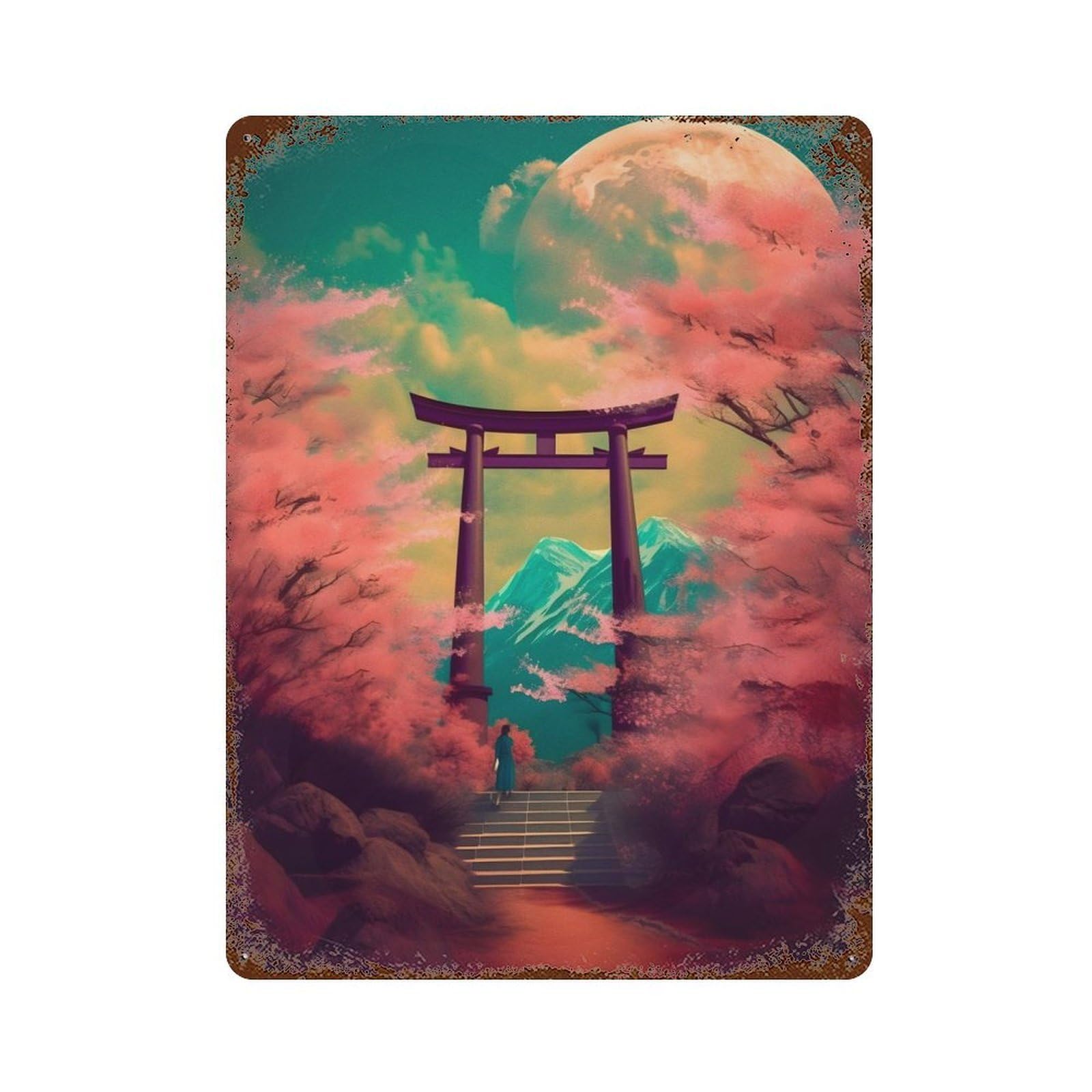 Torii Gate And Spring Retro Metal Sign 15.7"x11.8", Classic Wall Plaque for Garage, Pub Or Kitchen