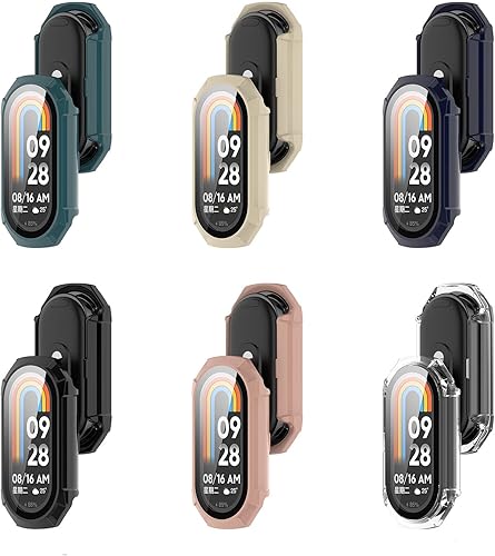 Miniatura 3 de FitTurn Paquete de 6 fundas protectoras de pantalla compatibles con Xiaomi Mi Band 8 Watch TPU Slim Case Cover Marco de color de metal chapado