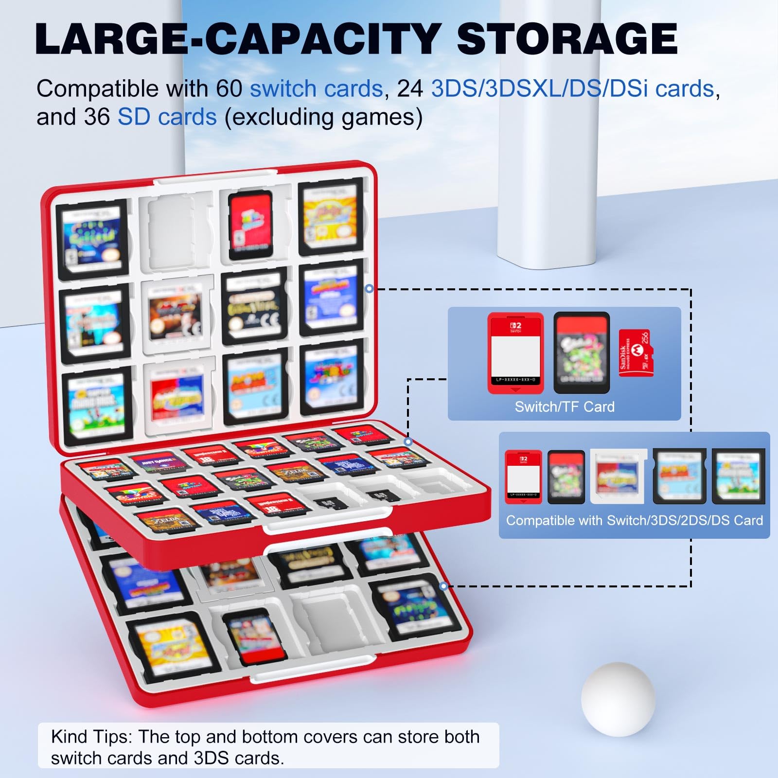 MoKo 60 Slots Spiel Aufbewahrungsbox für Nintendo Switch/Switch OLED/3DS/2DS Game Card, Switch Spiele Aufbewahrung mit 60 Switch Game Card Slots & 24 3DS Card Slots & 36 SD Card Slots