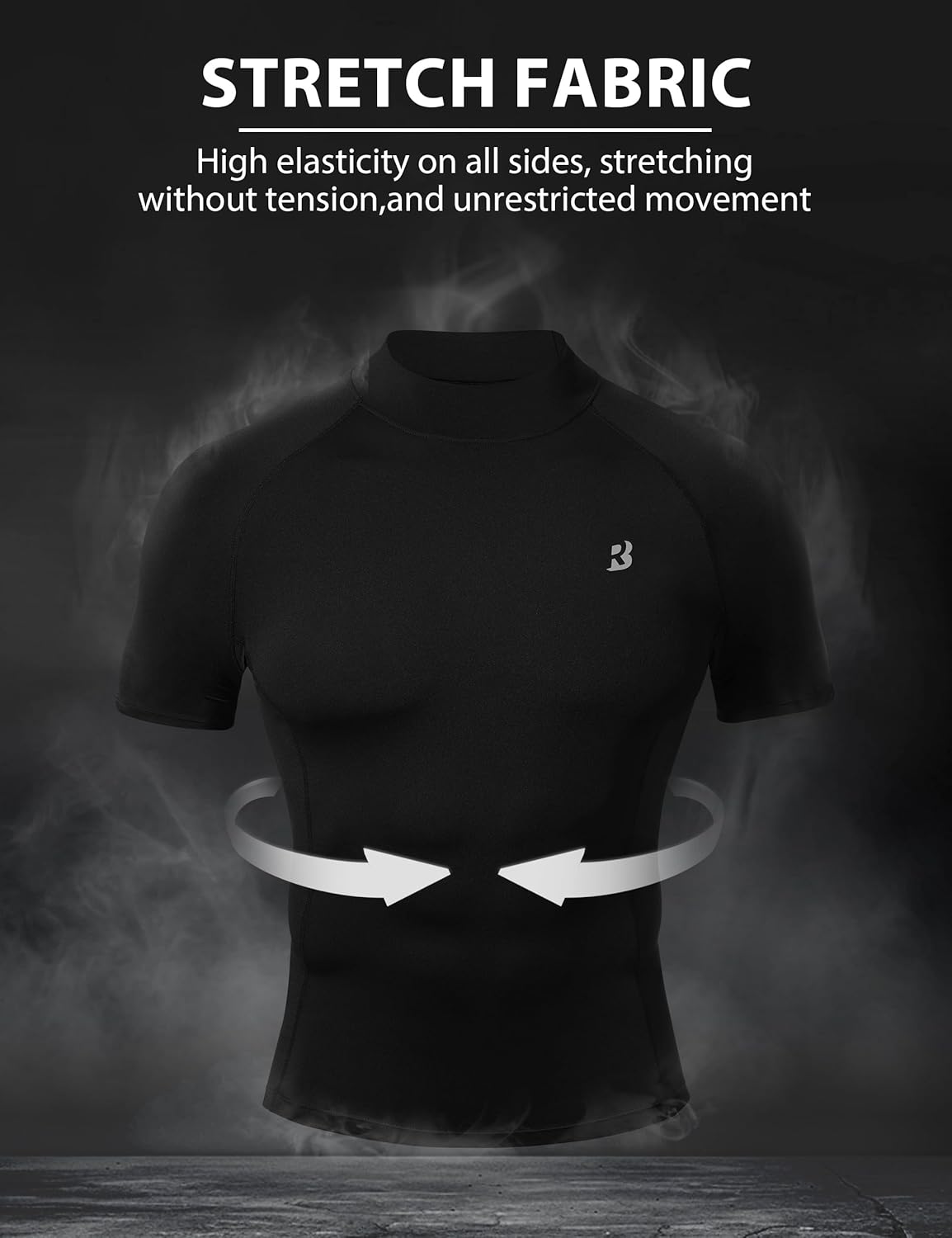 Roadbox Men's Compression Shirt, Mock Turtleneck Short Sleeve Athletic Undershirt, Quick Dry Base Layer Top for Gym Workout - Image 6