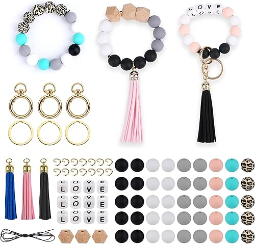 Juego de 84 cuentas de silicona para hacer llaveros, cuentas de goma a granel para bolígrafo, joyería, pulsera, collar con llavero, borla, cuerda