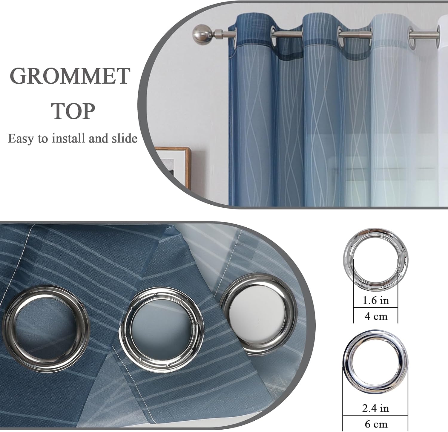 Estelar Textiler Navy Blue and White Semi Sheer Ombre Stripes Design Curtains for Bedroom 108 Inches Long, Light Filtering Gradient Grommet Top Window Drapes for Living Room, 52Wx108L, 2 Panels