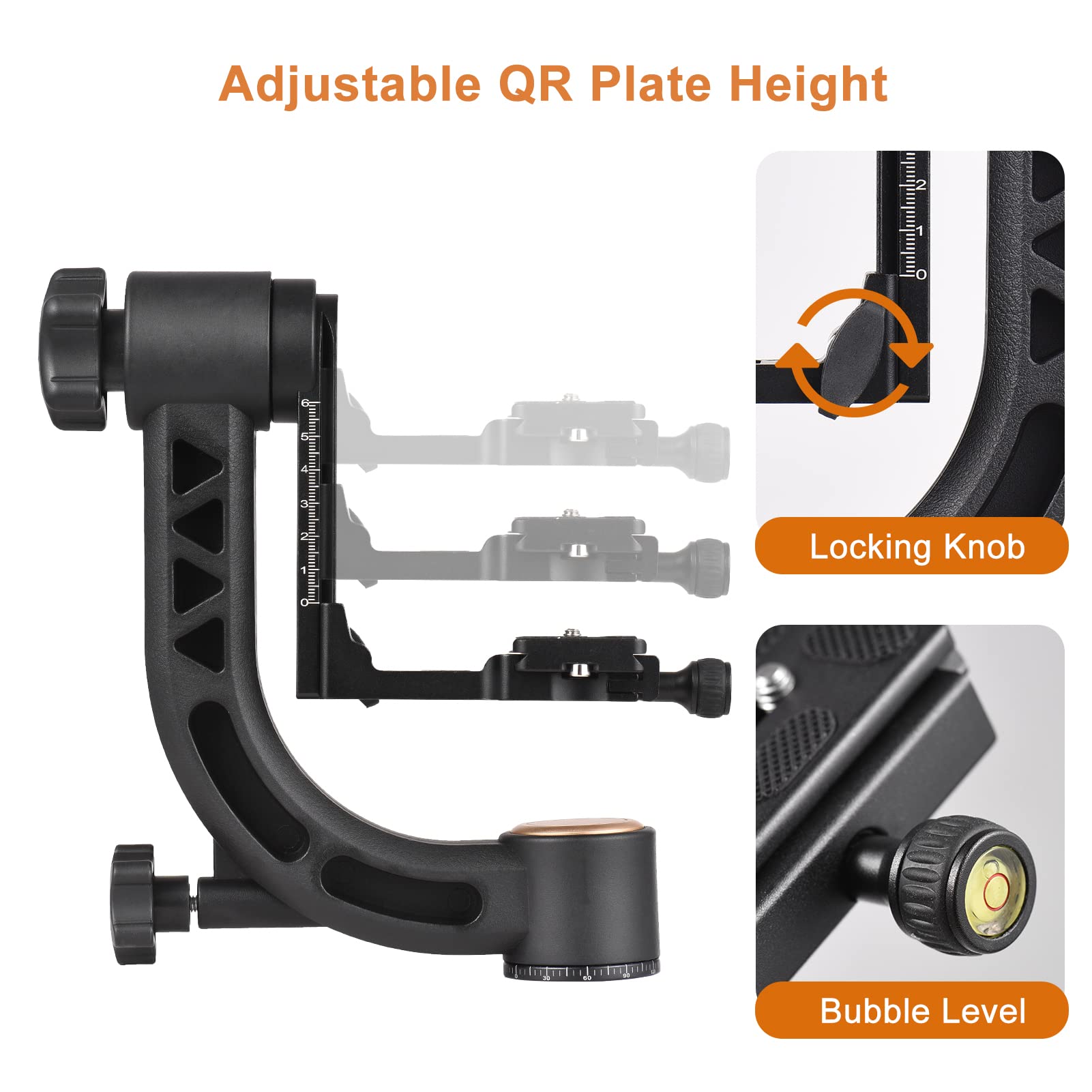 Andoer Testa per treppiede panoramica, Heavy Duty a 360°, in lega di alluminio, con vite da 1/4", piastra a sgancio rapido, per fotocamere DSLR, portata 15 kg