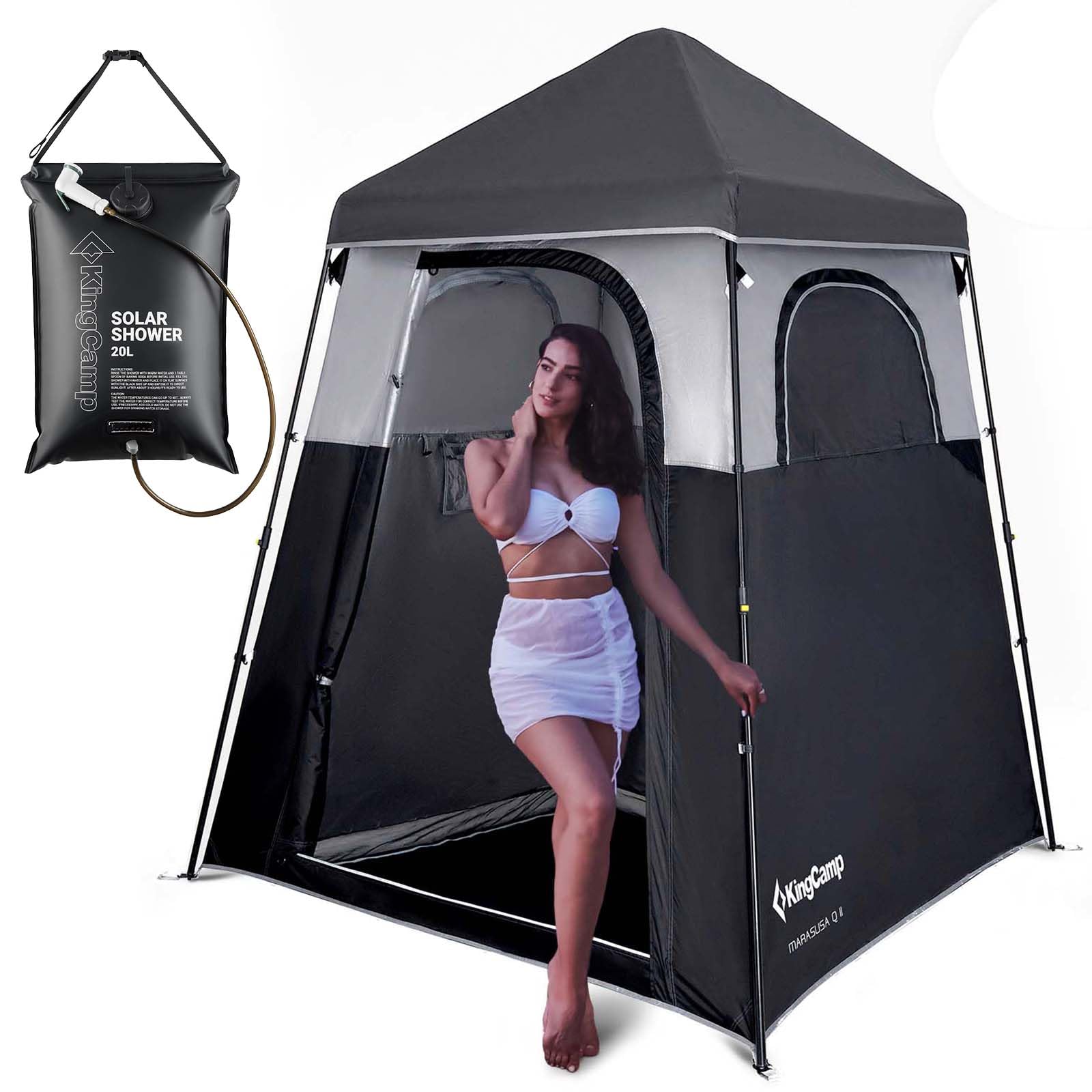 KingCamp Outdoor Shower Tents for Camping, Portable Instant Pop Up Privacy 1 Room Tent, with 5 Gallon/20L Portable Outdoor Shower Bag Sunlight Shower Bag