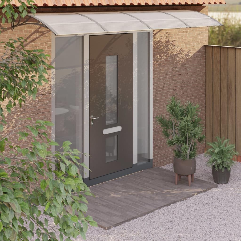 Auvent pour porte gris et transparent 350x80cm en polycarbonate
