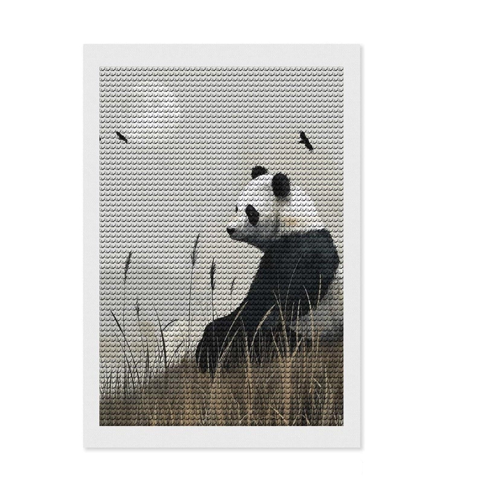 Junmoney Panda in Tall Grass Diamond Art Kit 8"x12", Modern Decor, for Adults, with Tool Kit, Thoughtful Handmade Gift, Fun Craft Experience
