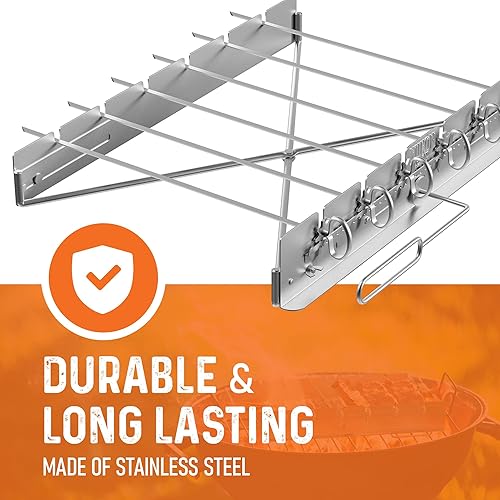 Miniatura 5 de Yukon Glory Estante para brochetas de barbacoa para asar Shish Kebob y pinchos, acero inoxidable plegable duradero con 6 pinchos