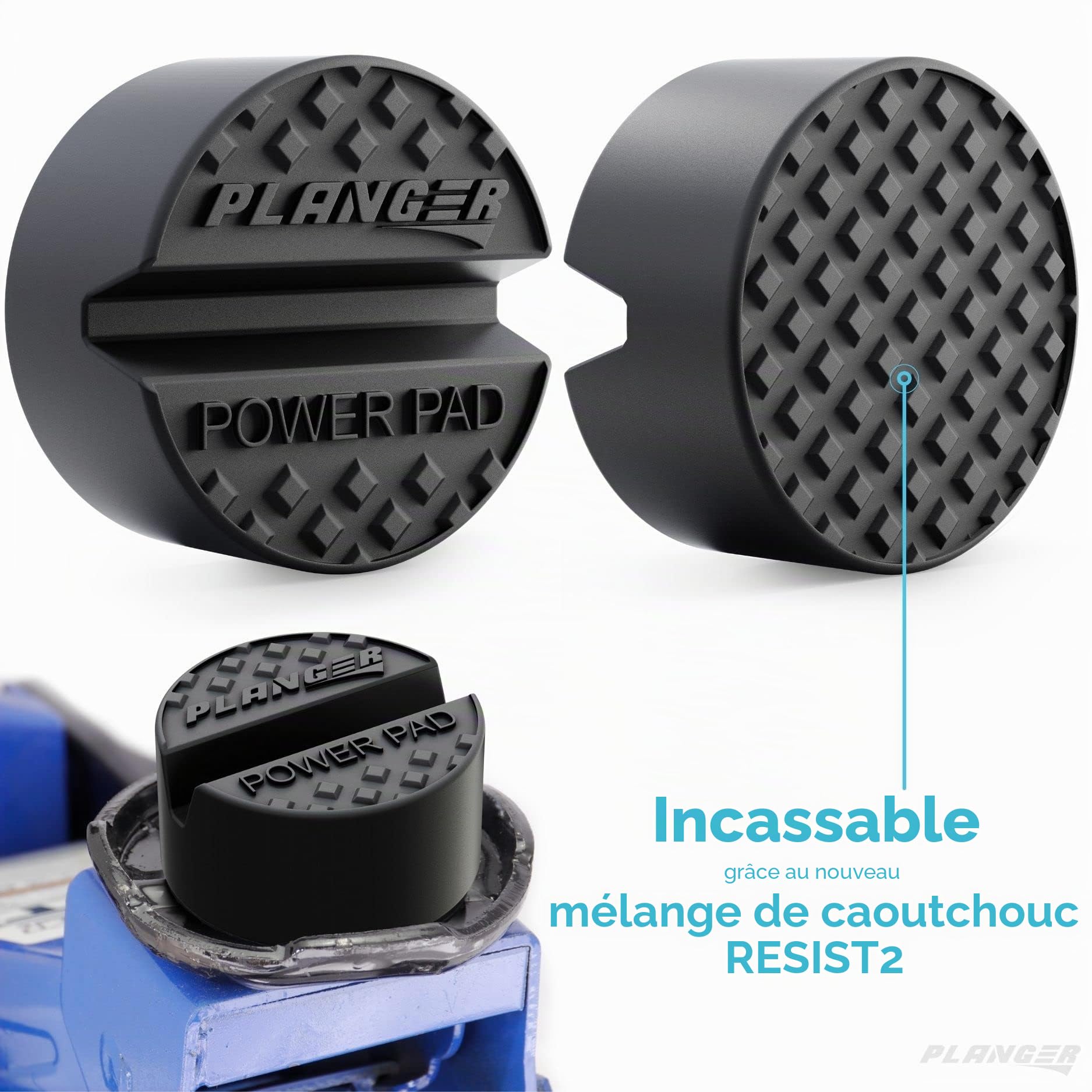 PLANGER® - Coussinet en Caoutchouc pour cric de Voiture - 4X Power Pad Plate (Convient à Toutes Les Voitures) 10 Ans de Garantie - Incassable 3t
