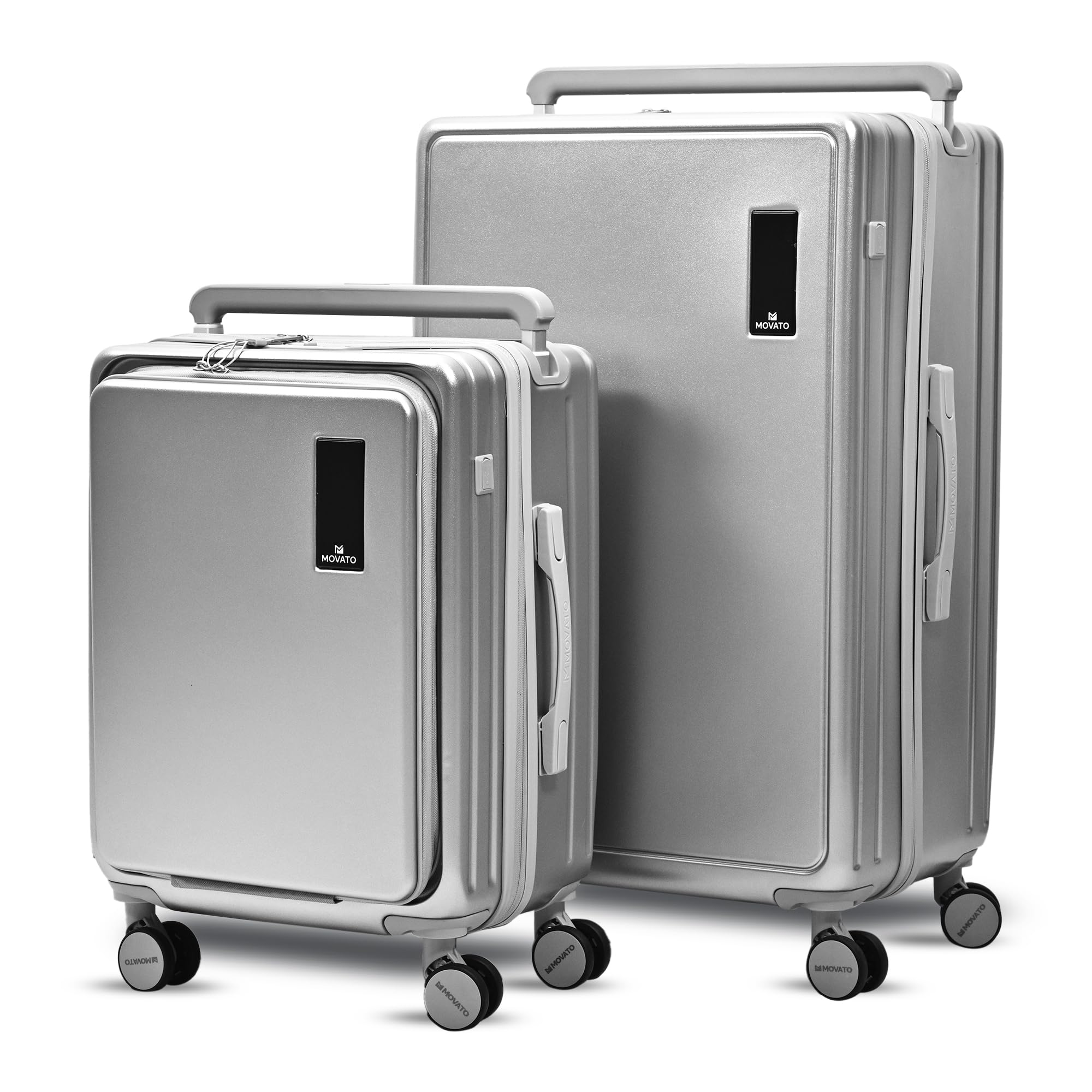 Bizz Set (Cabin+Large) Luggage | Wide Aluminium Handle for Maximum Control | Polycarbonate Hard Shell | Front Access Laptop Compartment | TSA Lock | Dual Spinner Wheels | Silver-image-29