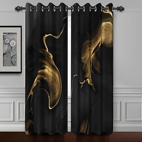 Baocicco Black Gold Marble Blackout Window Curtains for Bedroom Abstract Gold Pr