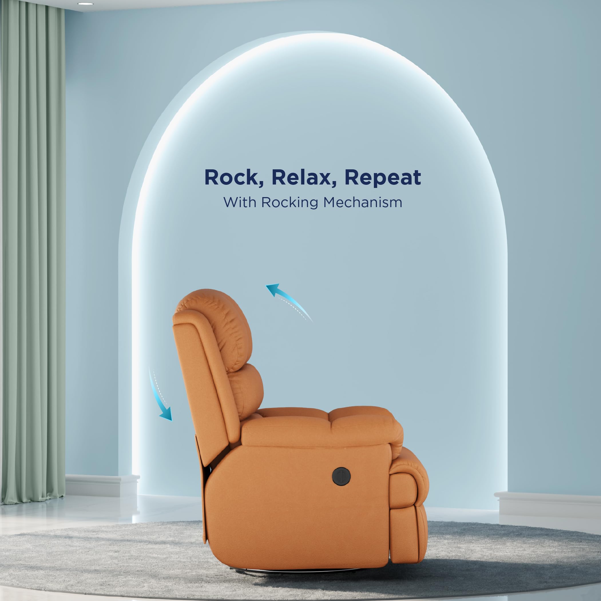 The Sleep Company Luxe Motorised Recliner Sofa | Recline, Rock, Revolve | Patented SmartGRID Technology | German Engineered Mechanism | 1 Seater | Tan Leatherette | Free Installation