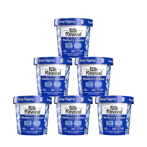 Folk Revival - Tazas de cereales calientes de almendras y arándanos 0.78 onzas de proteína 0.18oz de carbohidratos netos Apto para dieta keto