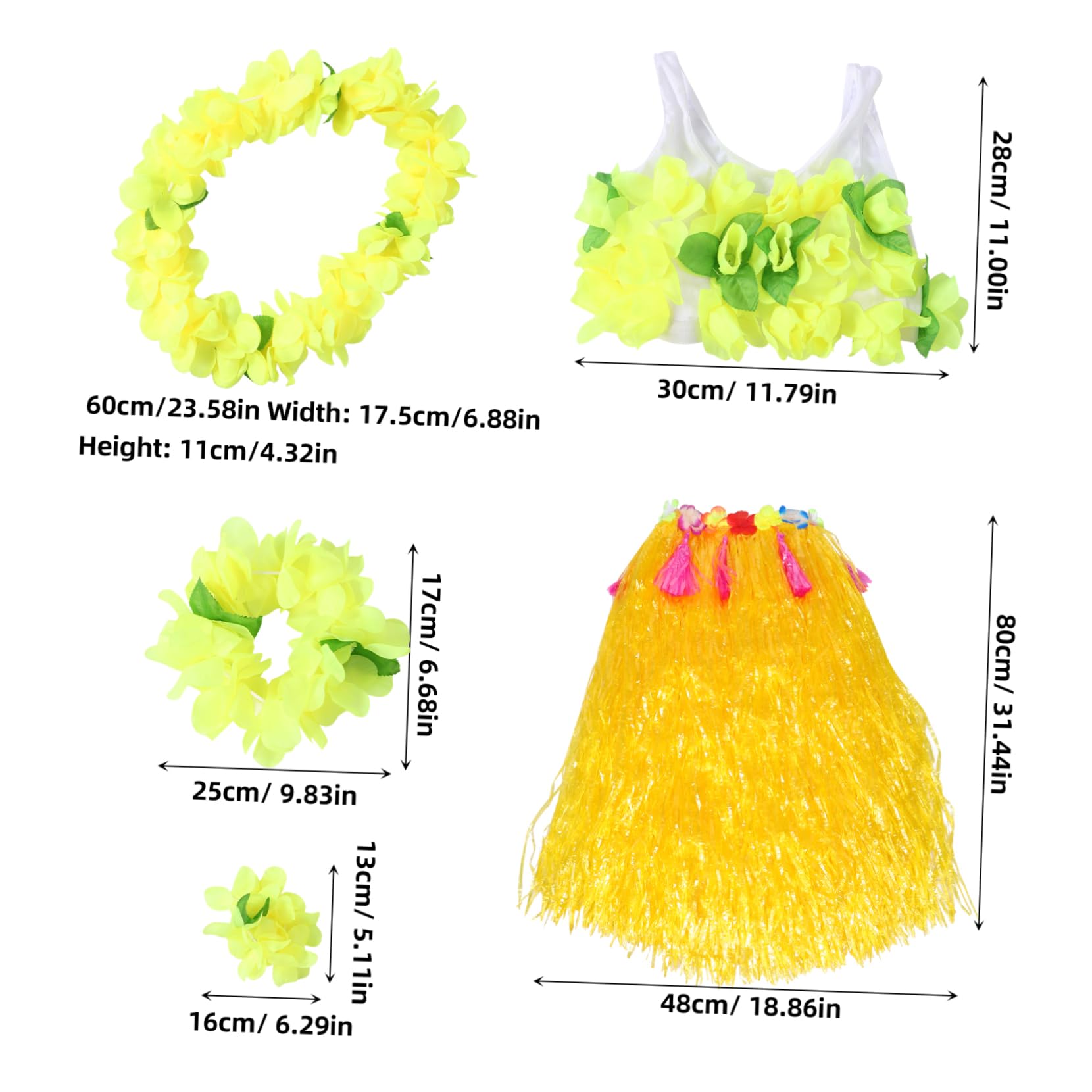 Traje de falda de hierba de colores traje inflable faldas de hula para adultos disfraces Conjunto de traje hawaiano de piezas Traje de hula hawaiano falda luau tocado luau