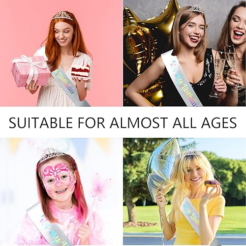 Miniatura 7 de BAHABY Corona de cumpleaños para mujer, juego de banda y tiara de diamantes de imitación, banda de cumpleaños y tiara para mujer, diadema de