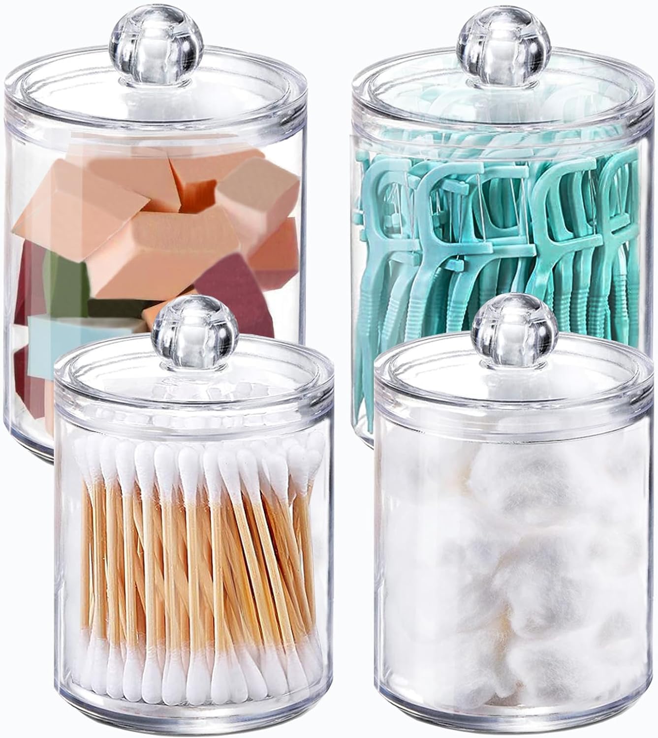 Clear Cotton Ball Holder Cotton/Earbud Holder Storage Box, Cotton swab Storage Dispenser, Cosmetics Makeup Storage Holder Box for Women Organizer Container with Lid (4 pcs)
