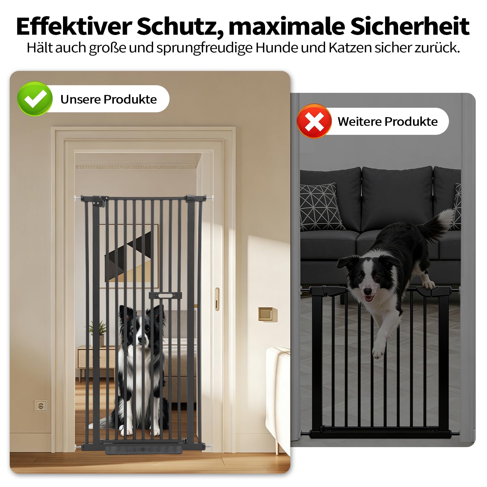 Schutztor Ausziehbar Haustiere Katzentiertor, 150cm Haustiergitter Extra Hoch mit Doppelverriegelung Katzentür&3.5cm Stababstand Ohne Bohren für Haustier Kleinen Haustieren Hunden (Schwarz)