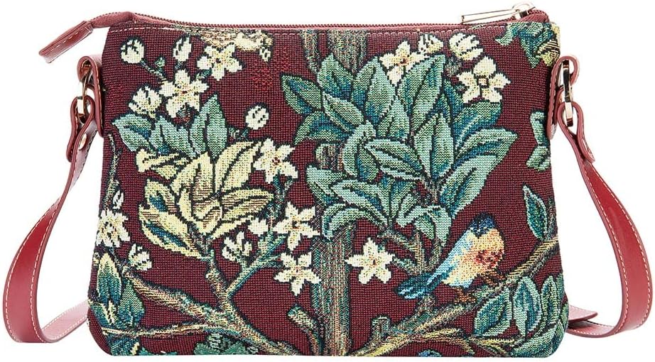 Signare Tapestry Crossbody Bag Shoulder Purse for Women In William Morris Tree of Life in Red (XB02-ART-WM-TLRD)