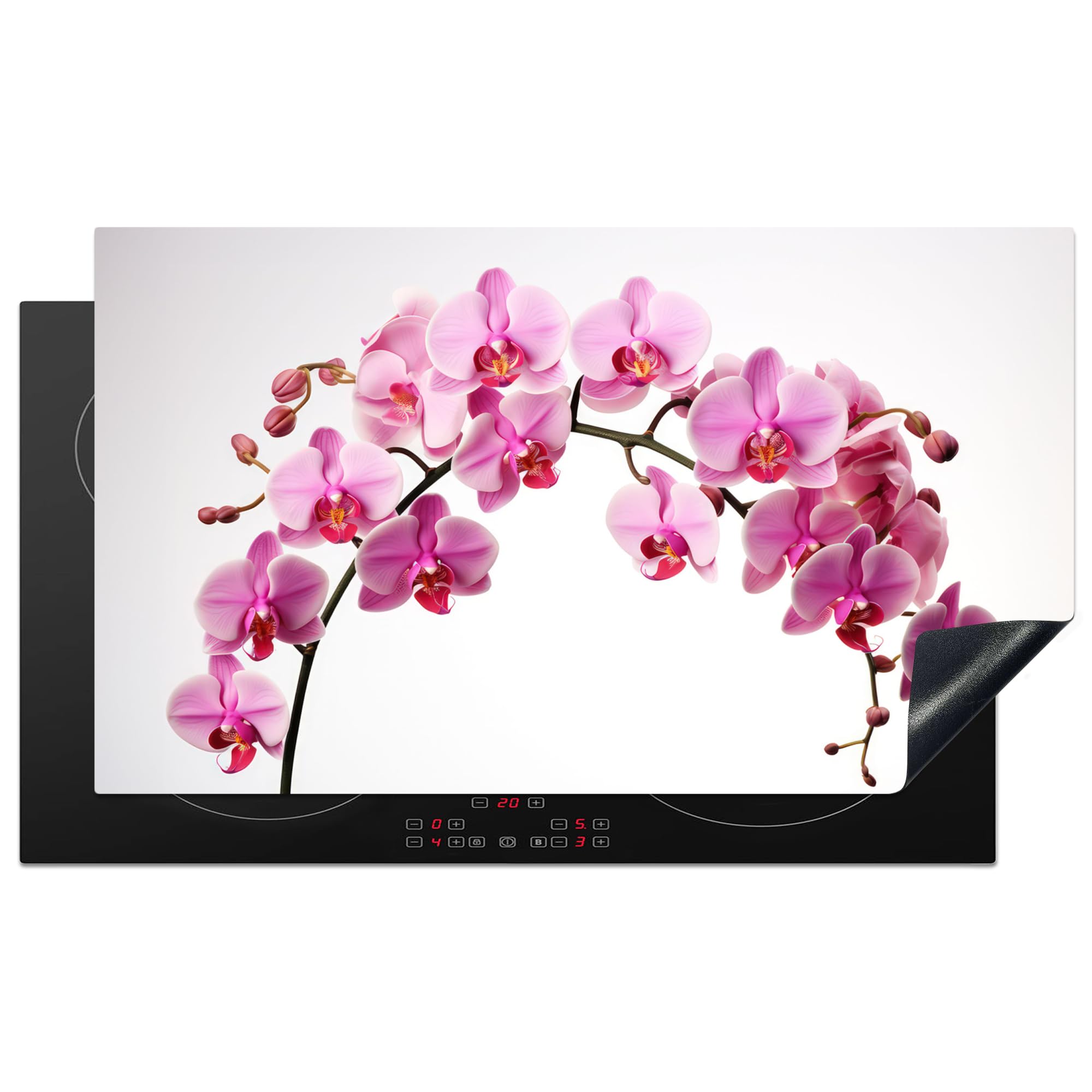 KitchenYeah© Induction Hob Cover Protector Mat 20.5"x35.4" / 90x52 cm Kitchen Universal Ceramic Covers for Electric Cookers Vinyl Flowers - Pink - Branch - White