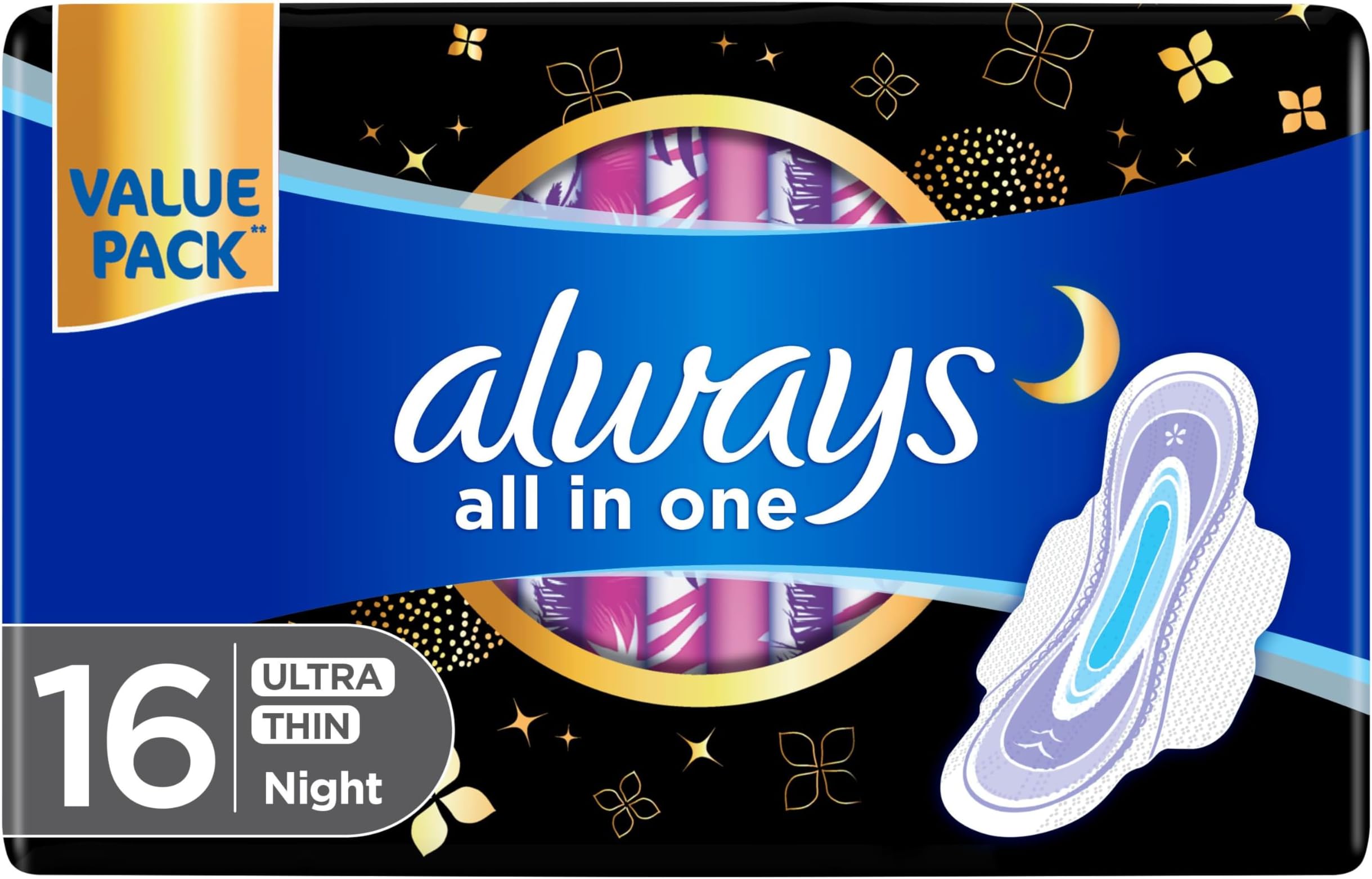 Pads Ultra Thin All In One Night Large With Wings 16 Sanitary Pads
