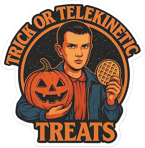 Eleven with Pumpkin and Eggo Retro 80s Halloween Poster Sticker (3" x 3.25")