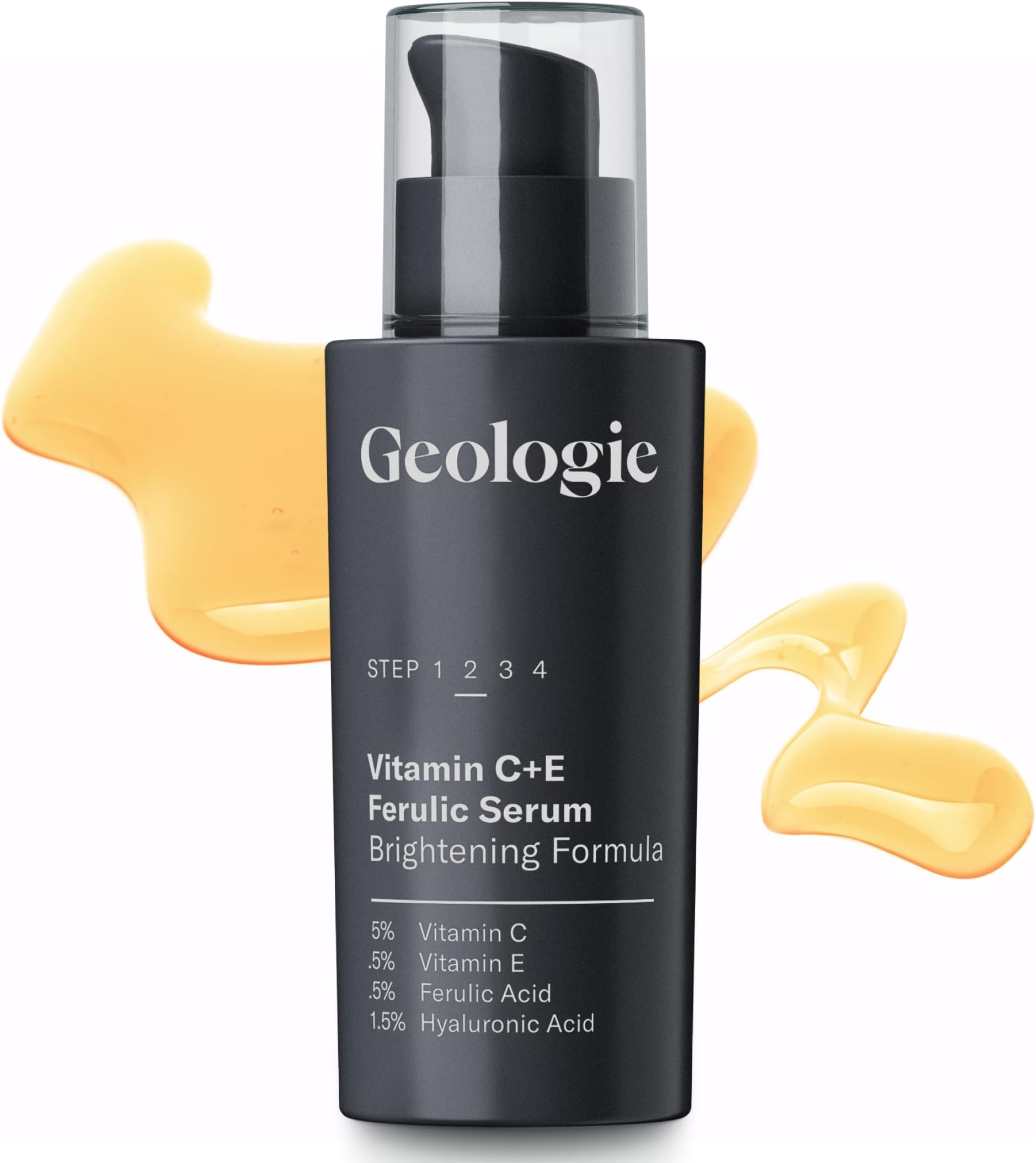 Geologie Vitamin C+E Ferulic Acid Face Serum | Brightening & Firming Anti-Aging Gel Formula | 5% Light-Protected & Stabilized Vitamin C , 0.5% Vitamin E, 1.5% Hyaluronic Acid | 30 ML