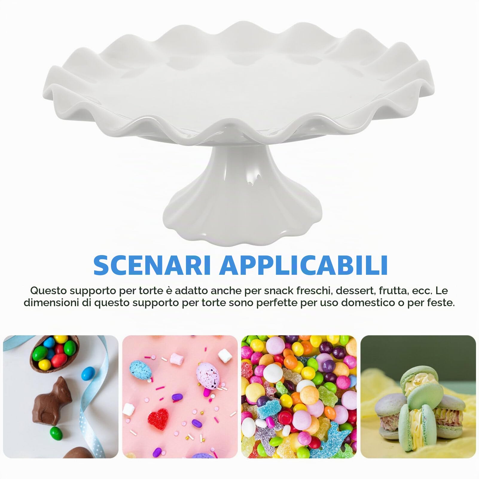 Ciieeo Alzata Per Torta in Ceramica Bianca 7.48 Pollici Supporto Decorativo Per Dolci Con Design a Onde Multifunzionale Per Frutta Dessert Snack Uso Casa E Feste