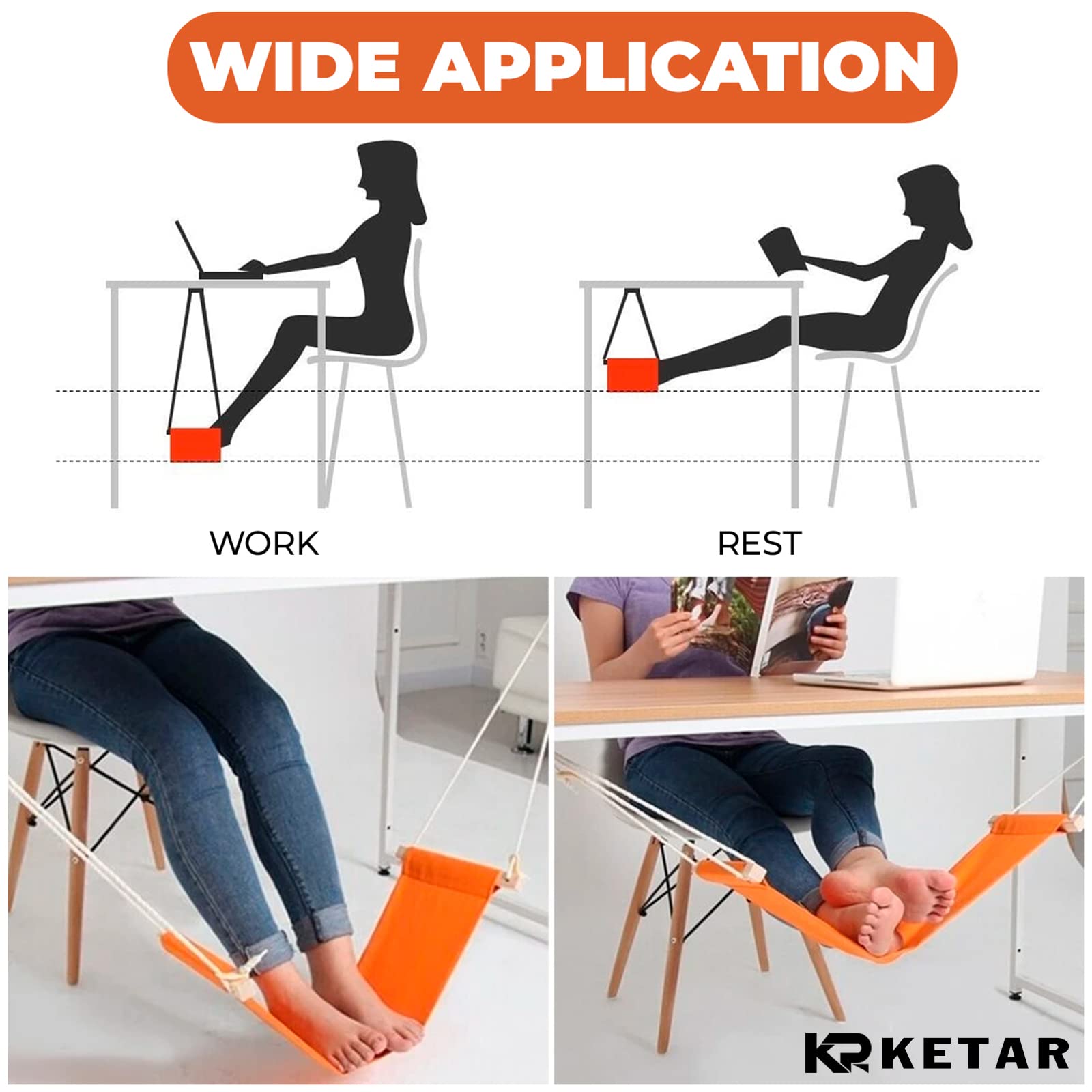 AccMart Adjustable Mini Foot Rest Stand Office Desk Feet Hammock Orange