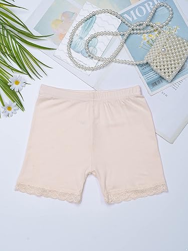 JanJean Kids Girls 6Pcs Solid Color Lace Trim Boyshort Underwear Safety Dress Stretchy Shorts Yoga Gymnastic Active Shorts(Nude,13-14 Years)
