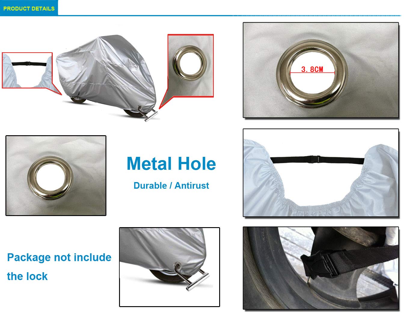 Telo Coprimoto Impermeabile Per Esterno XXXXL universale 210D Spessa Tessuto Copri Scooter Moto Motociclo - Colore: argento 4XL