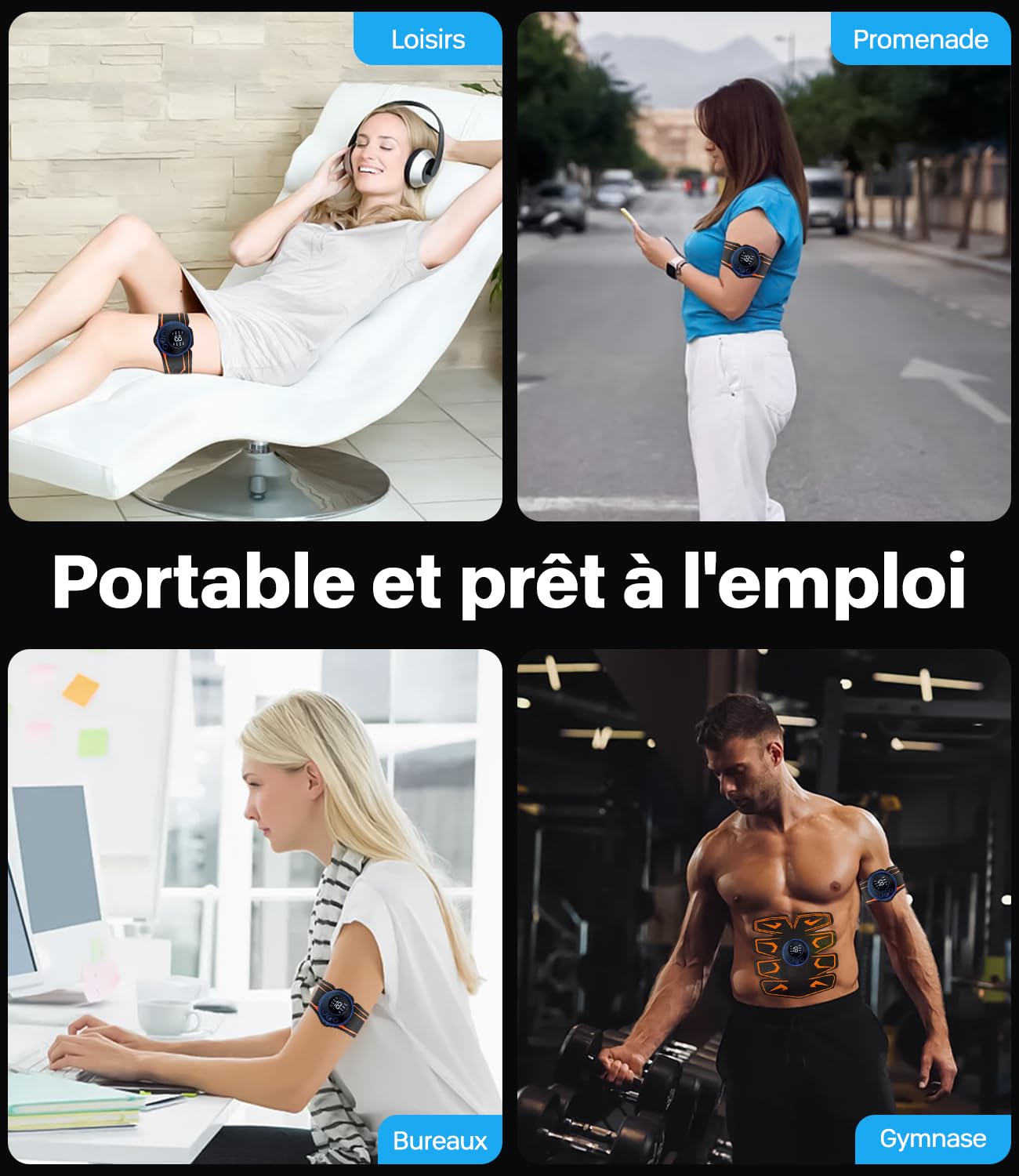 PZCC Électrostimulateur Musculaire, Ceinture Abdominale 8 Modes 19 Intensités, Rechargeable USB LCD, Stimulateur pour Abdos/Bras/Jambes/Fesses